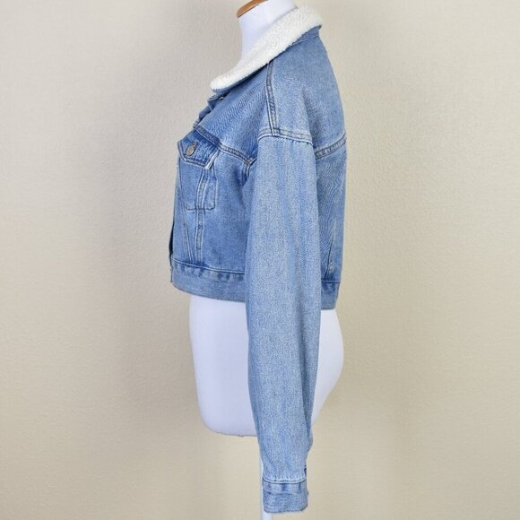 PacSun Sherpa Collar Cropped Trucker Jacket XS - Picture 3 of 8